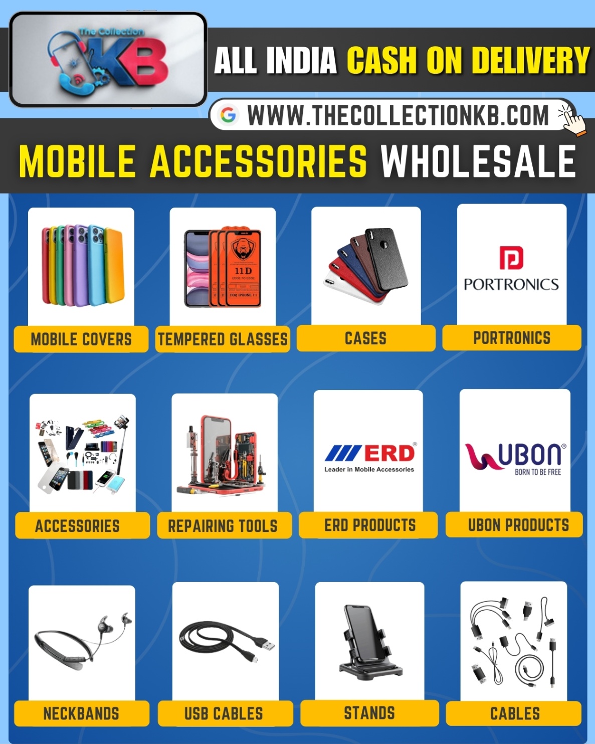 Mobile accessories wholesale categories — covers, tempered glasses, neckbands, cables, stands and more